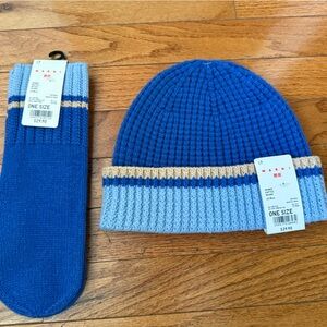Marni X Uniqlo Blue and Tan Woven Beanie and Mittens - One Size